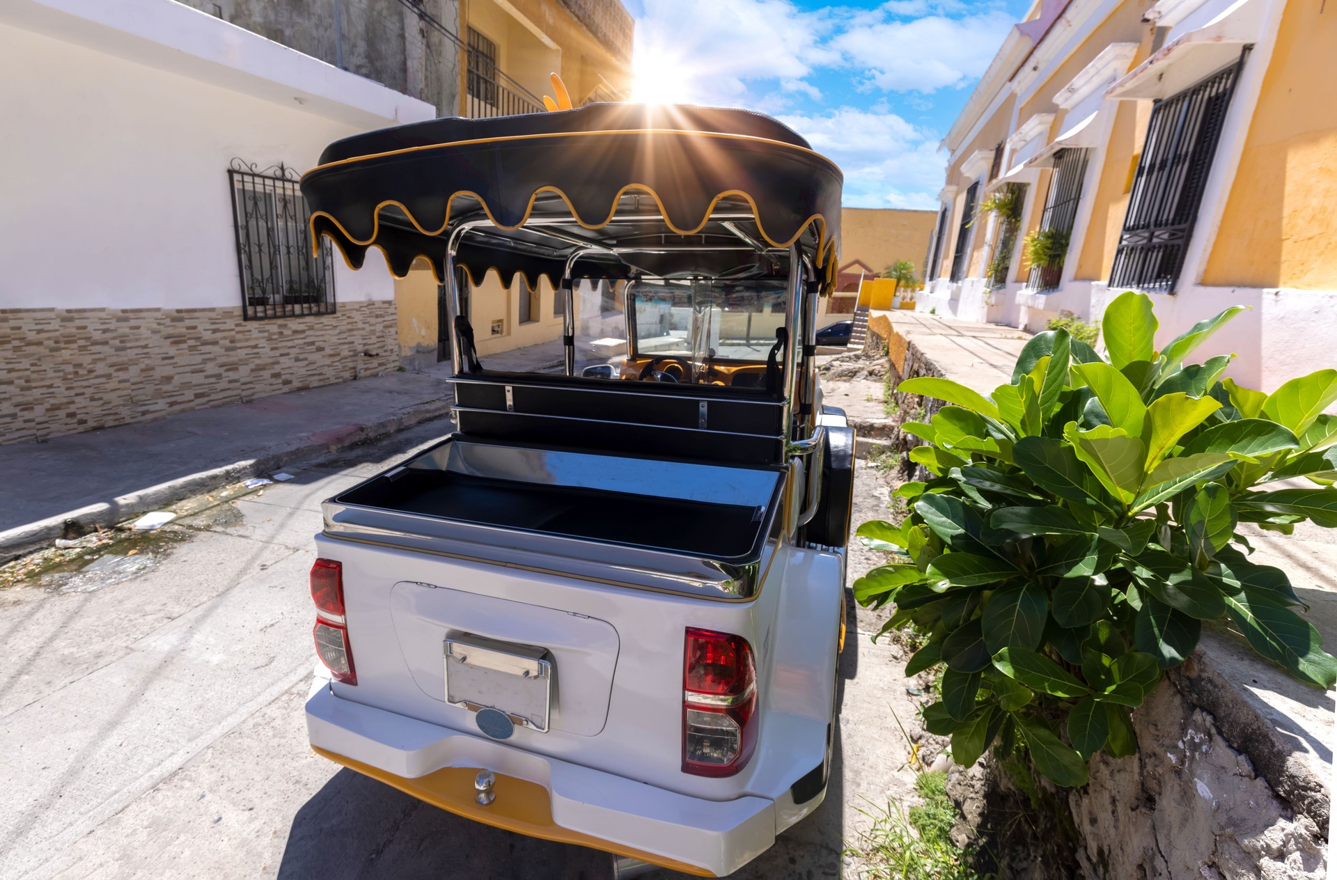Famous pulmonia taxi waiting on the streets of Mazatlan Old City to bring tourists and visitors to Mazatlan tourist attractions along El Malecon promenade and hotels zone zona hotelera